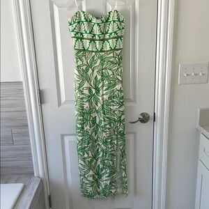 Zara Green Leaf Print Strapless Dress